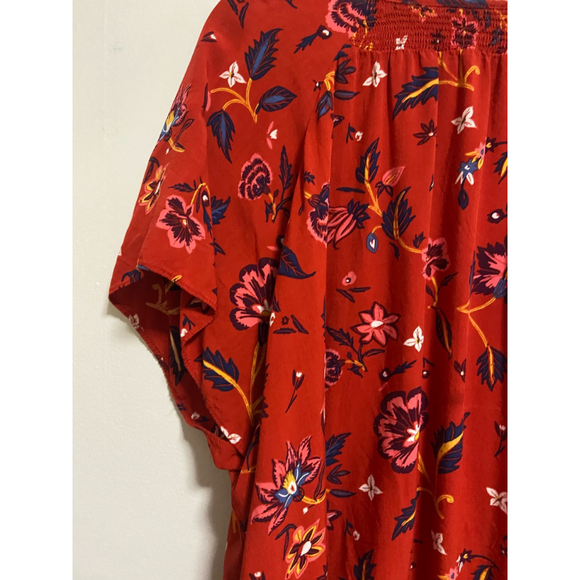 Old Navy Red Floral Peasant Top Plus Size 2X 28” Pit to Pit Tassel Tie Boho - Picture 10 of 11